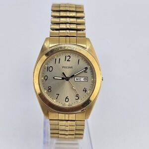 VTG Pulsar Men Watch 36MM Gold Dial TESTED WORKING STEM CROWN NEED TO BE REPLACE